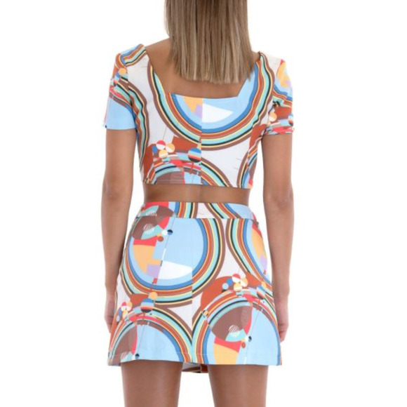 NWT Stefania Vaidani 60s Front Button Crop Top and Matching Button Mini Skirt SM - Picture 2 of 16